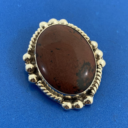 Designer CII Mexico 925 Sterling Silver Oval Jasper Statement Brooch Pendant