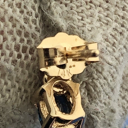 Gorgeous 14k Yellow Gold Oval Blue Sapphire Diamond Accent Dangle Stud Earrings