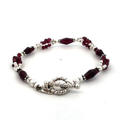 Designer 925 Sterling Silver Amethyst Beaded Textured Toggle Bracelet