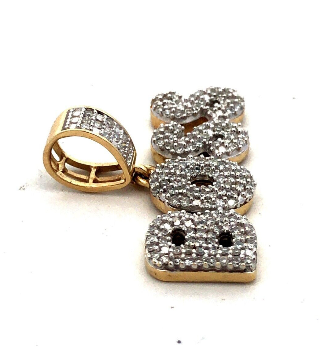Designer 10K Yellow Gold Diamond Pave Encrusted BOSS Word Statement Pendant