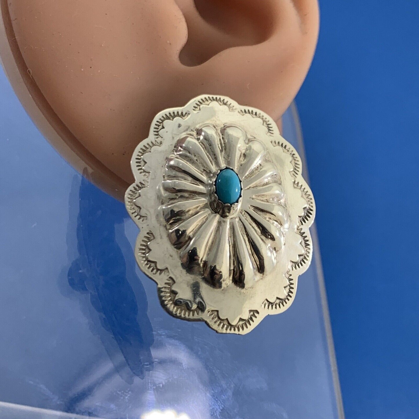Native American Michael Perry 925 Sterling Silver Turquoise Concho Stud Earrings