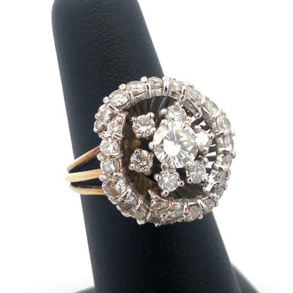 Stunning 14K Yellow Gold Diamond Floral Cluster Rose Statement Anniversary Ring