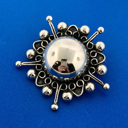 Modernist Abstract Sterling Silver 925 Radiant Dome Star Pin Brooch Pendant