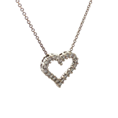 Designer H 14K White Gold Round Diamond Heart Anniversary Pendant Chain Necklace