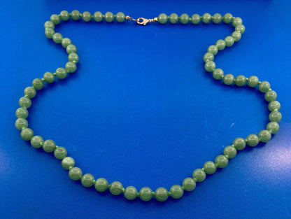 Vintage Gold Tone Hand Knotted Green Jade Jadeite Large Bead Necklace
