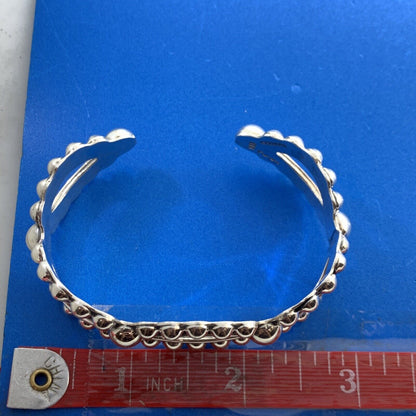 Vintage Taxco TJ-65 925 Sterling Silver Bead Ball Open Statement Cuff Bracelet