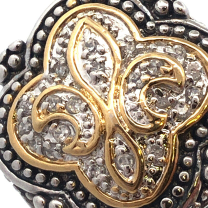 925 Sterling Silver Two Tone Cubic Zirconia Fleur De Lis Statement Ring
