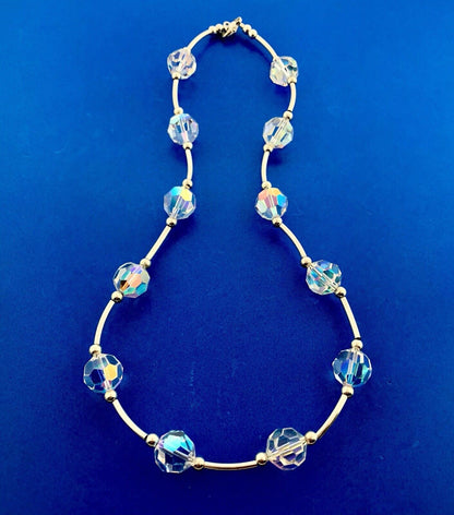 Stunning 925 Sterling Silver Aurora Borealis Cyrstal Bead Bracelet Necklace Set