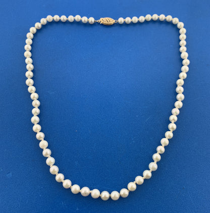 14K Yellow Gold Hand Knotted Pearl June Anniversary Bridal Necklace