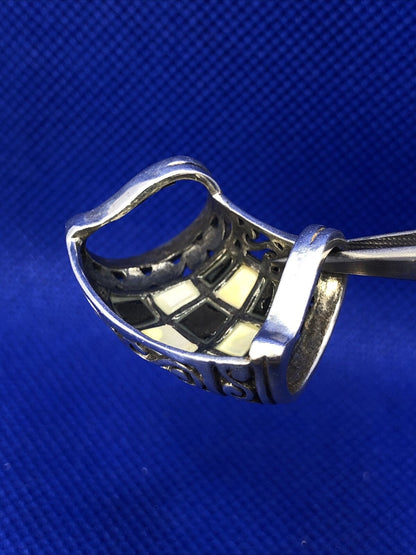 SX Black Onyx & Mother of Pearl Inlay 925 Sterling Silver Statement Pendant