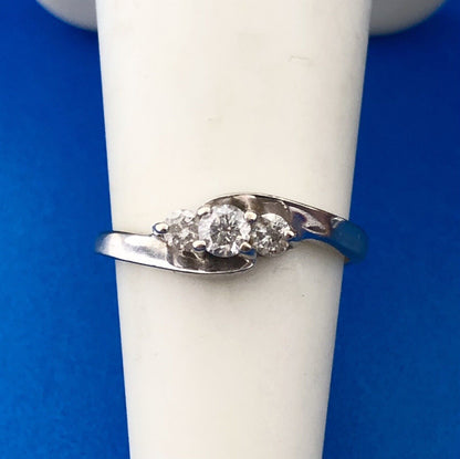 14K White Gold Round Diamond Trio Bypass Style Bridal Promise Engagement Ring