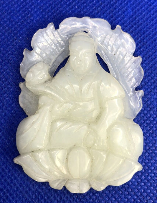 Green Jade Carved Buddha Good Luck Prosperity Statement Pendant