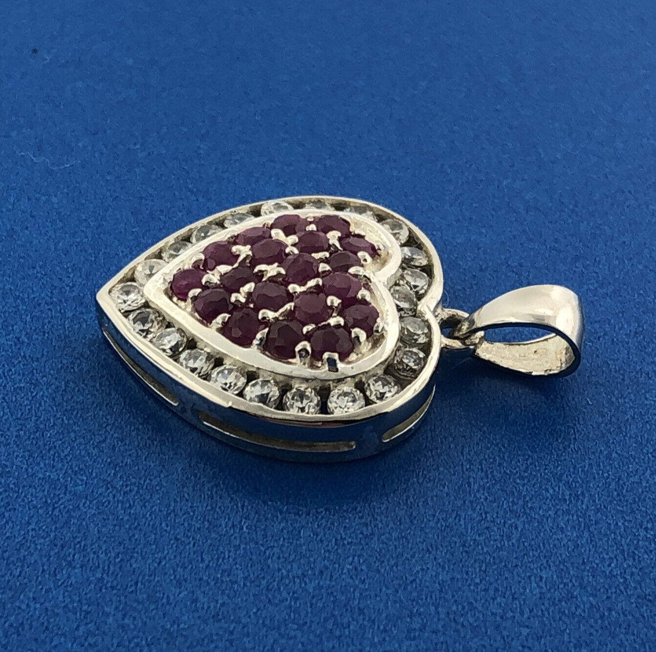 Designer 925 Sterling Silver Ruby White Amethyst Heart July Occasion Pendant