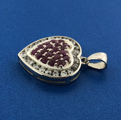 Designer 925 Sterling Silver Ruby White Amethyst Heart July Occasion Pendant