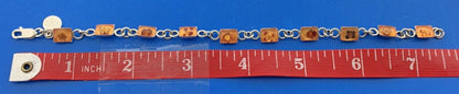 Vintage MWS Taxco Sterling Silver 925 Amber Encased Flower Bud Panel Bracelet
