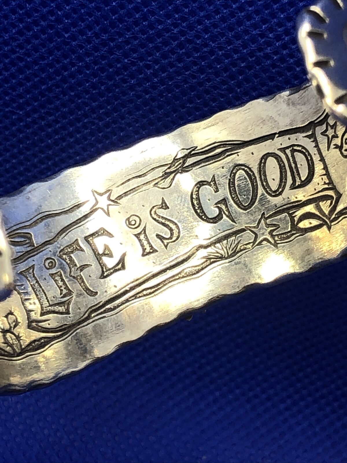 Sterling Silver Multi Stone Life is Good Scroll Design Wavy Open Cuff Bracelet