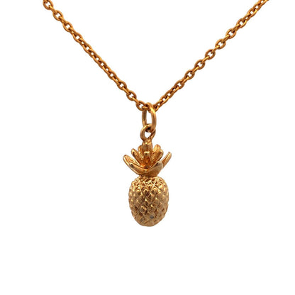 925 Sterling Silver Gold Vermeil Estate Pineapple Good Luck Pendan Necklace