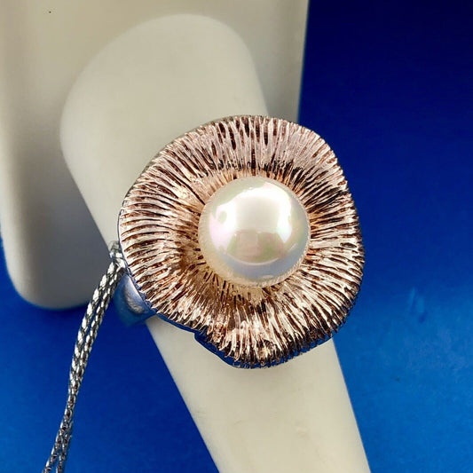 Paola Valentini PV 925 Sterling Silver Pearl Flower Statement Cocktail Ring NWT