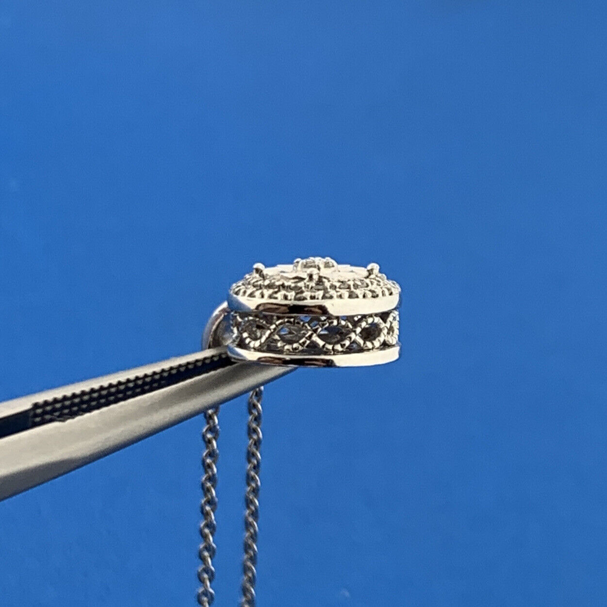 Karizia Spa KA 1772 Sterling Silver Diamond Accented Infinity Charm Necklace NWT