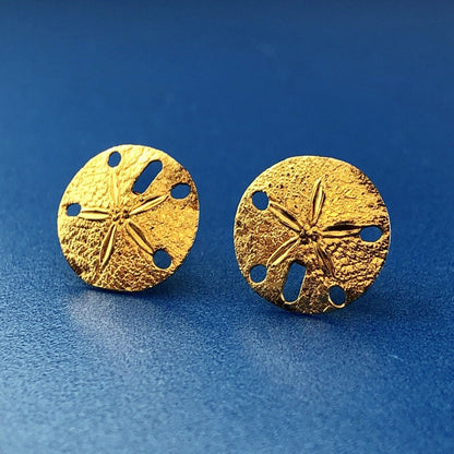 Sterling Silver Vermeil 925 Sand Dollar Sea Ocean Paradise Stud Earrings