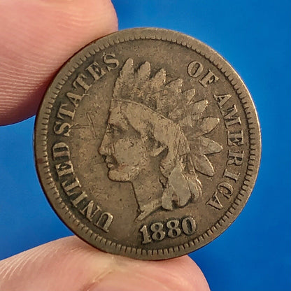 1880 P Indian Head One Cent Penny Type 3 Bronze Better Key Philadelphia Coin