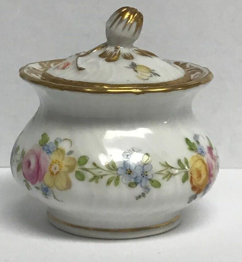 Vintage Dresden Hand Painted Gold Leaf Floral Lidded Cup/Pot No Saucer Inkwell