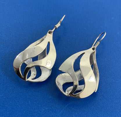 925 Sterling Silver Modernist Cut Out 3D Drop Dangle Earrings