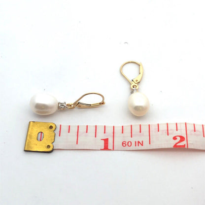 Designer 14K Yellow Gold Diamond Accent Pearl Dangle Lever Back Earrings