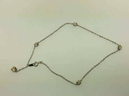 Designer SV Sterling Silver 925 Cubic Zirconia CZ Station Ankle Bracelet