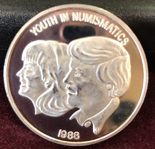 1988 Numismatic Association of Southern California 999 Silver Youth in Numis Rnd