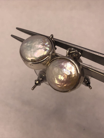 925 Sterling Silver Amethyst Mother of Pearl Round Drop Dangle Earrings