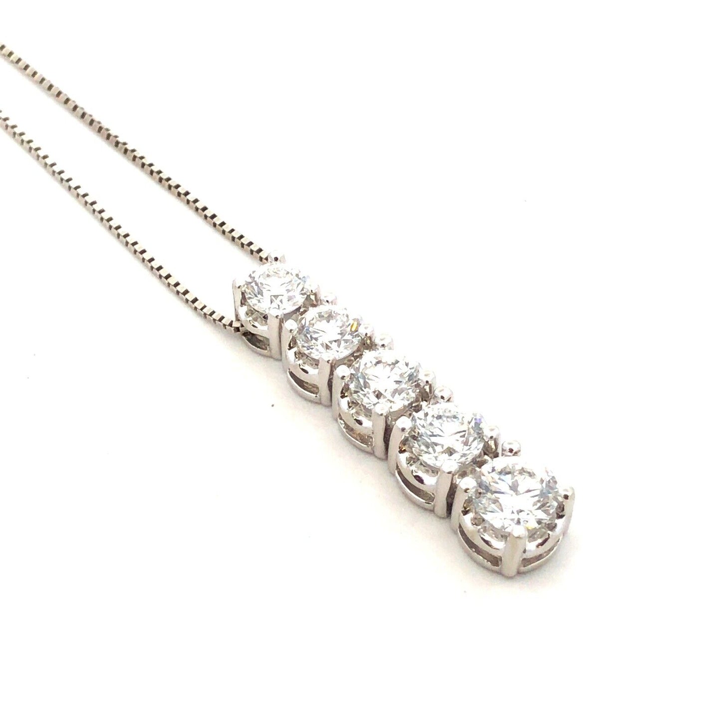 Designer 14K White Gold Round Diamond Graduated Bar Pendant Necklace