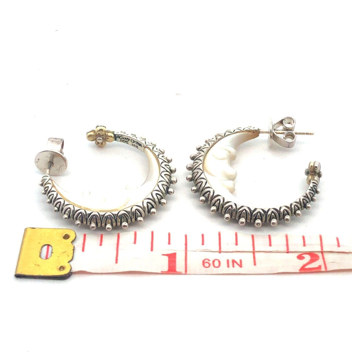 Barbara Bixby Sterling Silver 18K Gold Mother of Pearl Moon Face Hoop Earrings