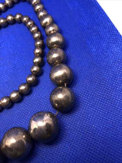 Vintage 1980's Silver-Tone Graduated Ball Beaded Statement Necklace Lot of Two