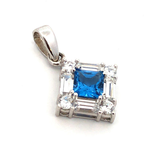 Designer 925 Sterling Silver Square London Blue Topaz Cubic Zirconia Pendant