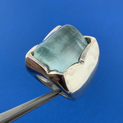 Designer Italy 925 Sterling Silver Bottle Art Glass Wide Statement Dome Ring
