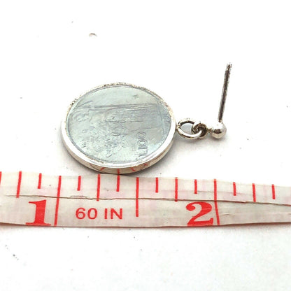 Designer Milor Italy 925 Sterling Silver Italian Lire Coin Stud Dangle Earrings