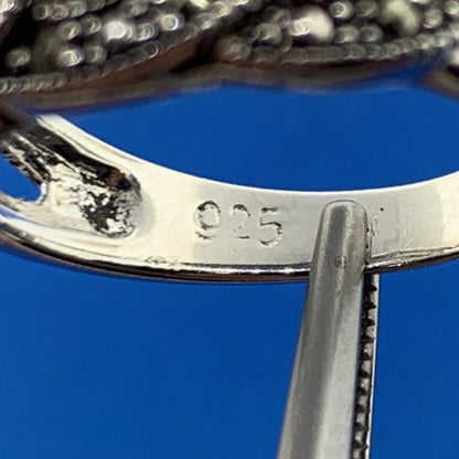 Designer NV 925 Sterling Silver Jade Marcasite Accented Cocktail Ring