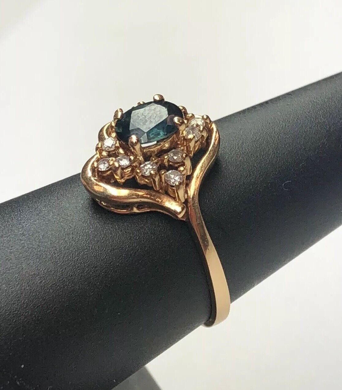 Designer 14K Yellow Gold Diamond Sapphire September Anniversary Cocktail Ring