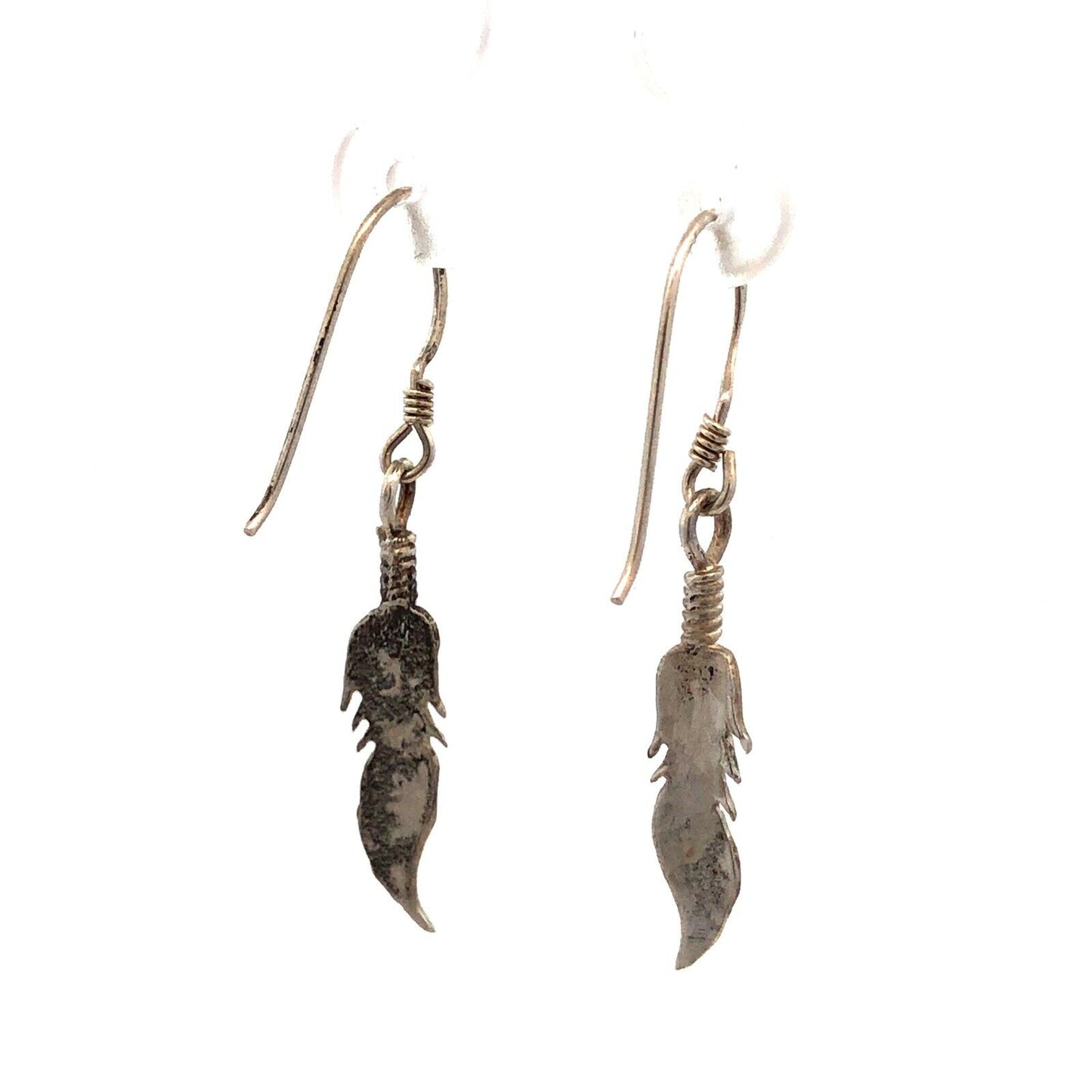 Native American 925 Sterling Silver Feather Drop Dangle Hook Earrings