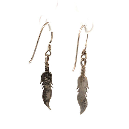 Native American 925 Sterling Silver Feather Drop Dangle Hook Earrings