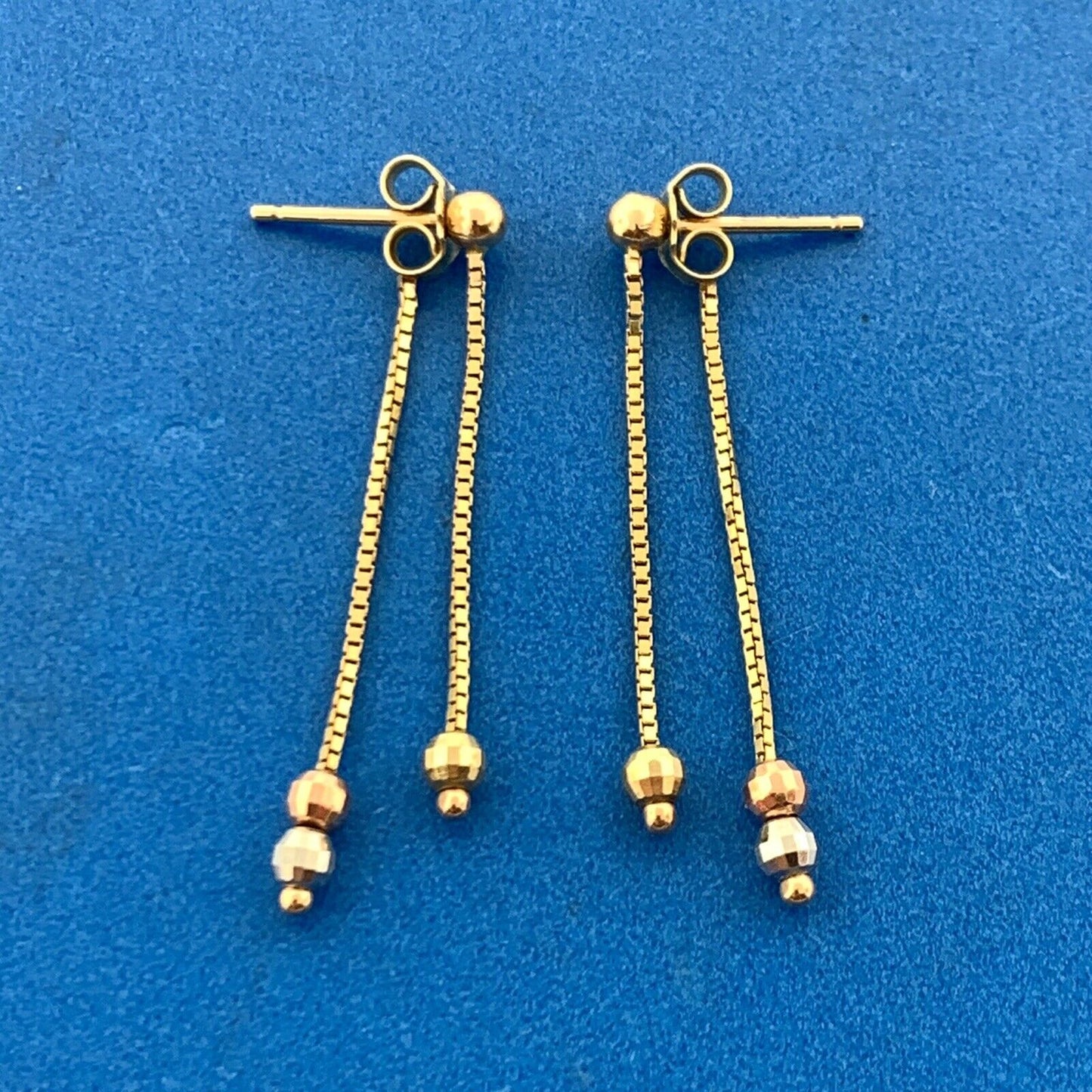 Designer Italy 10K Yellow White Rose Gold Disco Ball Drop Dangle Stud Earrings
