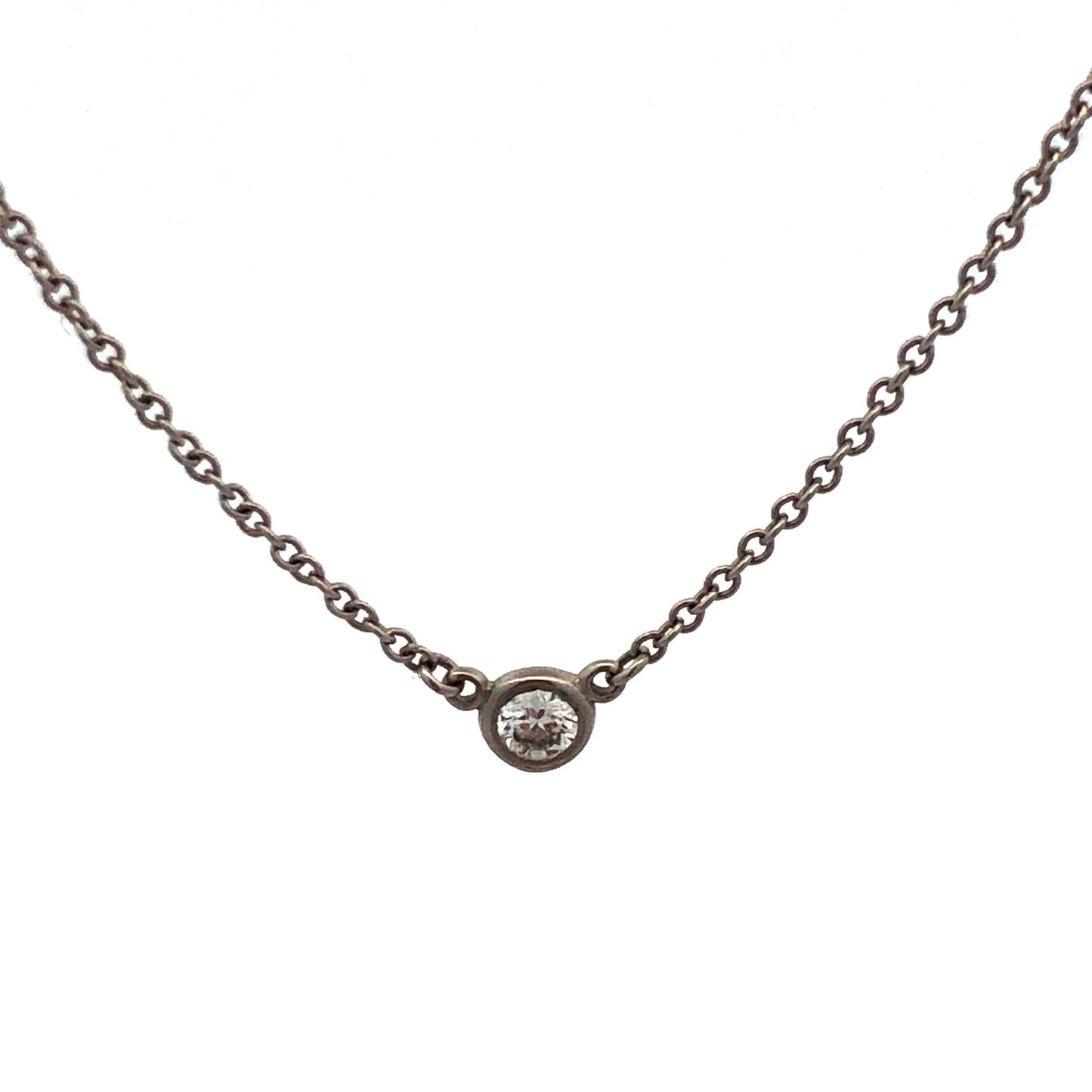 Designer Tiffany & Co. Perretti 950 PT Platinum Round Diamond Solitaire Necklace
