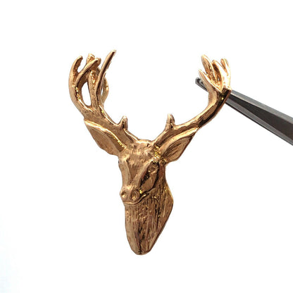 14K Yellow Gold Textured Buck Stag Male Deer Animal Hunter's Pendant