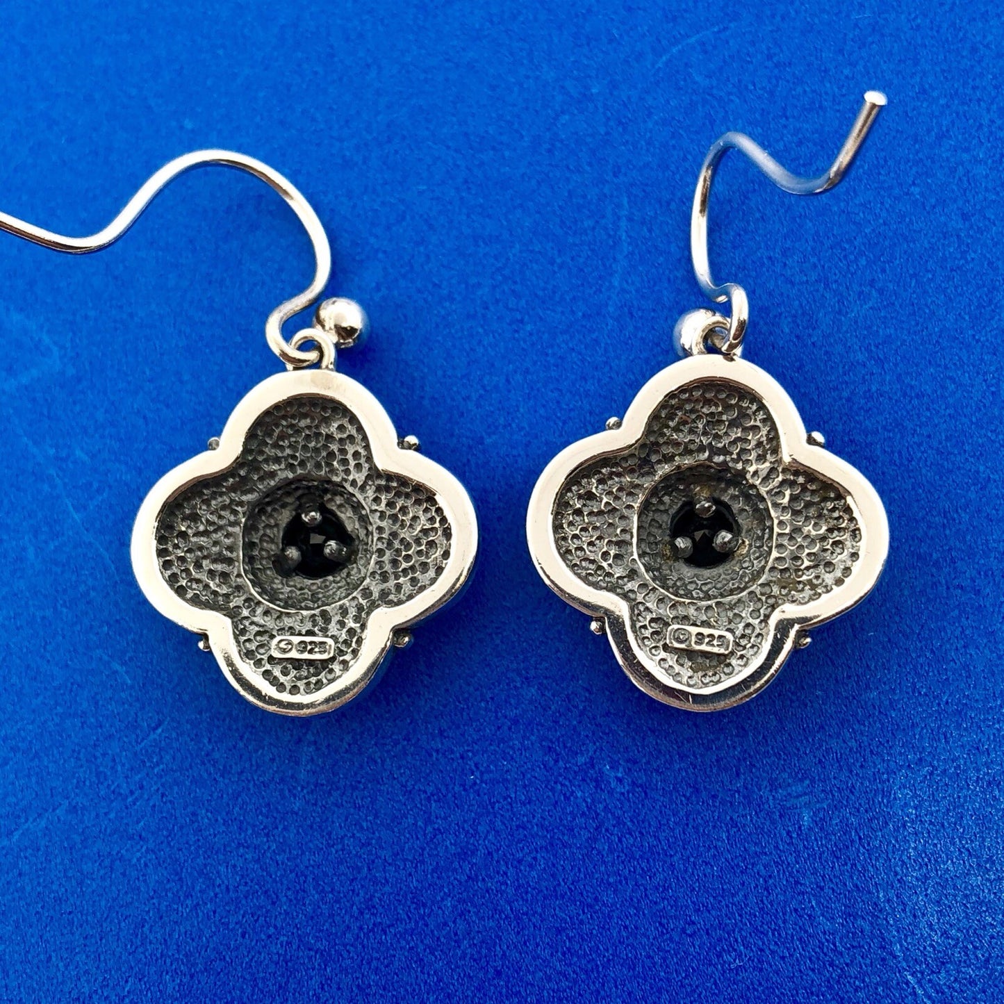 Vintage 925 Sterling Silver Black Onyx Floral Scroll Drop Dangle Earrings