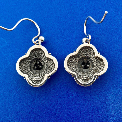 Vintage 925 Sterling Silver Black Onyx Floral Scroll Drop Dangle Earrings