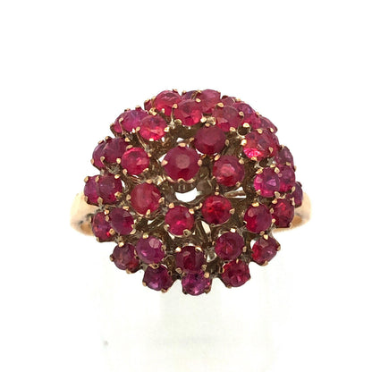 Vintage 10K Yellow Gold Ruby Cluster Swirl Princess Empire Cocktail Ring
