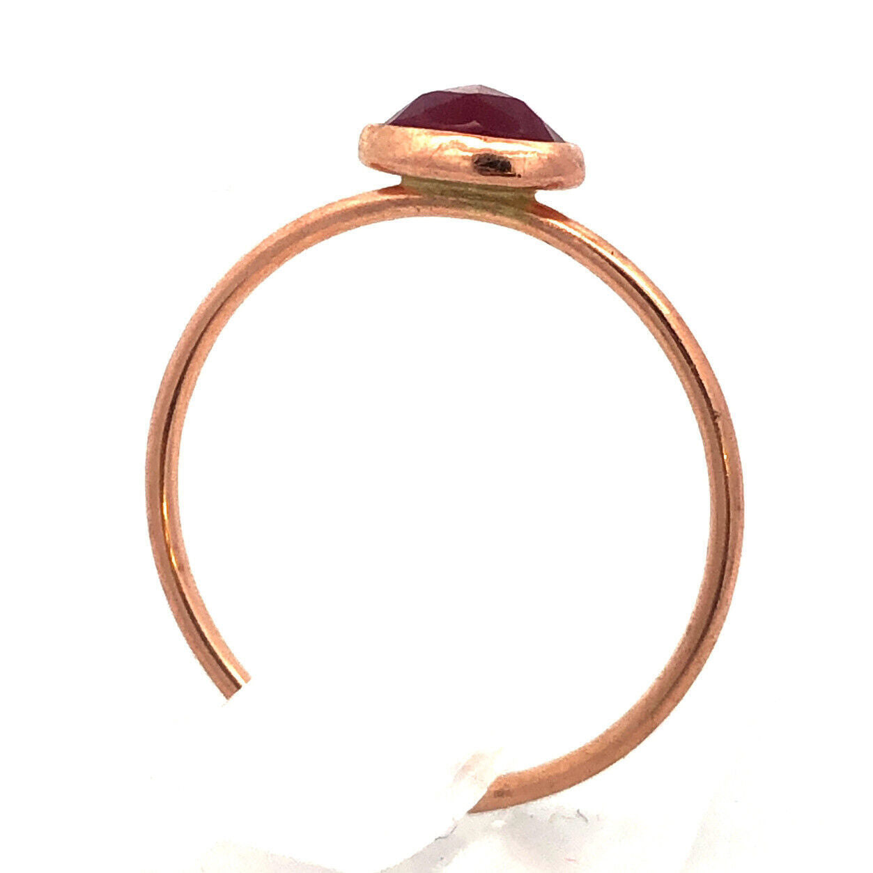 Modernist 14K Rose Gold Oval Ruby Solitaire Stackable Size 5.75 Ring