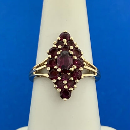14K Yellow Gold Red Garnet Cluster January Birthstone Statement Ring
