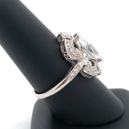 Designer MEDA 14K White Gold Cubic Zirconia Solitaire W/Accents Statement Ring